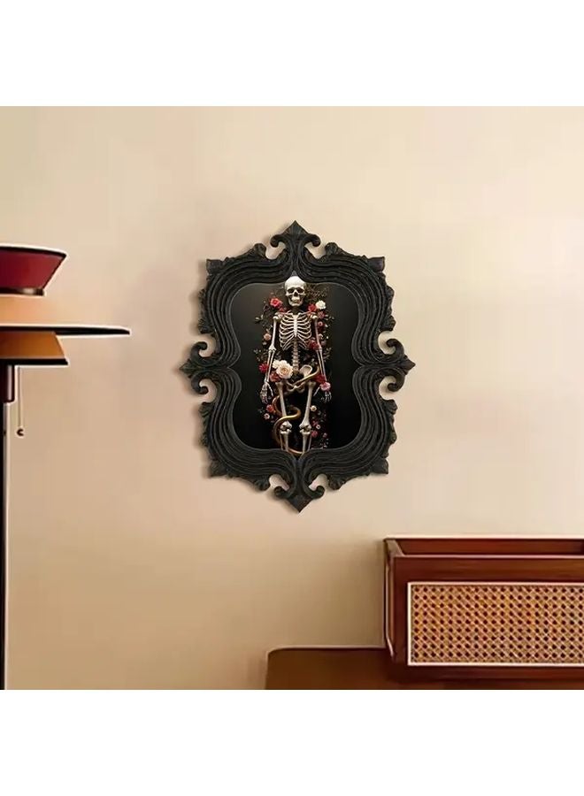 Black Gothic Carved Photo Frame Skull Floral Design Home Decor Wall Art - Image 4